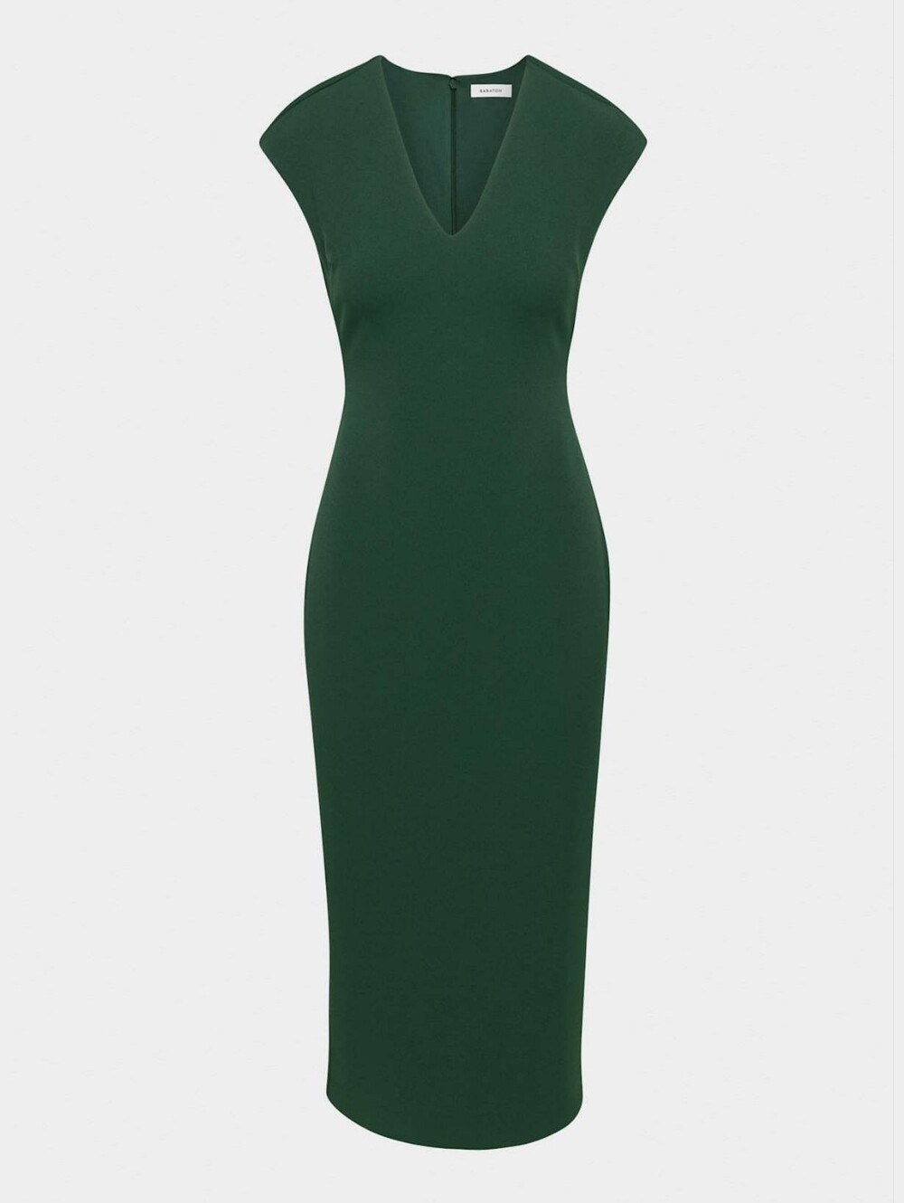 Babaton Dark Green V-Neck Cap Sleeve Midi Sheath Dress Size L